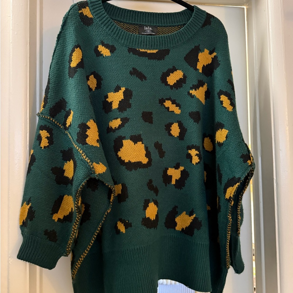 Dressed in LALA Green Leopard Print Crewneck Sweater